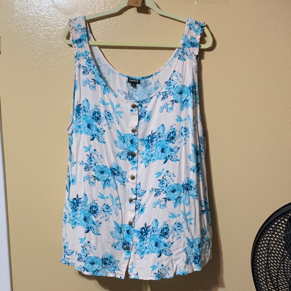 torrid White Tank Top with Blue Floral Print